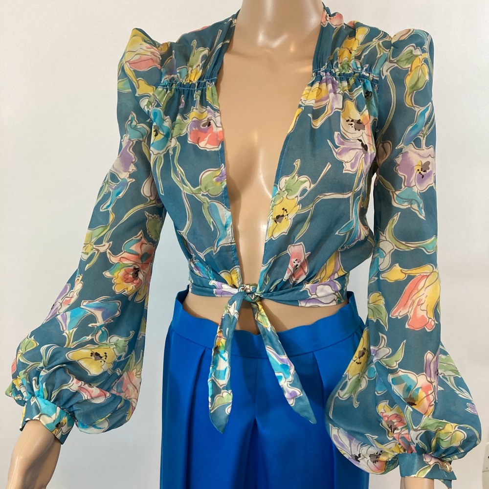 70’s Semi Sheer Tie Front Blouse
